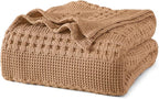 PHF 100% Cotton Waffle Weave Blanket King Size for Bed, Soft Lightweight & Breathable, All-Season Comfort, Luxury Aesthetic Woven Bedding for Home Decor, 108"x90", Clay