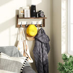 AMBIRD Wall Hooks with Shelf - Wooden Entryway Organizer with 5 Dual Hooks, Retro Wall-Mounted Coat Hook Rack for Bathroom, Living Room, Bedroom (17.12 Inch)