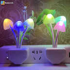 iBetterLife Sensor Mushroom Night Light - 2 Pack Color Changing Plug in Wall LED Mushroom Nightlight with Dusk to Dawn Sensor Auto On/Off Cottage Core Decor Lamp, Super Power Saving