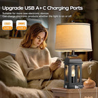 QiMH Table Lamp for Living Room, Farmhouse Lamps Set of 2 with USB A+C and Nightlight, 26" Rustic Bedside Lamps with 3-Way Dimmable Touch Control, Nightstand Lamp for Bedroom Decor, Black