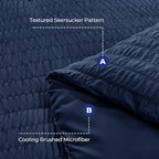 HYMOKEGE Navy Blue Oversized Queen Comforter Set Seersucker 7 Pieces, All Season Luxury Bed in a Bag for Bedroom, Bedding Set with Comforter, Sheets, Pillowcases & Shams