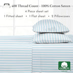 California Design Den Full Size Bed Sheets Set - 400 Thread Count Sateen, Natural 100% Cotton Sheets, Deep Pocket Cooling and Durable Bedding Set - Cape Stripe