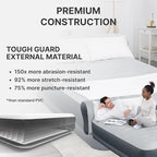 SleepLux Queen Air Mattress with Headboard | Supersoft Snugable Top, Extra Durable Tough Guard | Raised Airbed with Built in Pump + USB Charger (90"x60"x29") Grey