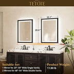 TETOTE 20x28 LED Mirror for Bathroom Black Metal Frame Frontlit & Backlit Lighted Vanity Mirror Baroque Anti Fog Stepless Dimmable White/Warm/Natural,CRI90+,Wall Mounted(Horizontal/Vertical)