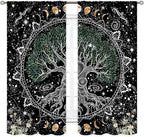 Life Tree Curtains, Hippie Sun Moon Trippy Tree of Life Bohemian Mandala Aesthetci Mystic Witchy Blackout Window Drapery Treatments for Bedroom Living Room Bathroom Decor, 42"x63" Inch