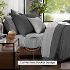 Monbix California King Comforter Set - 7 Pieces Cationic Dyeing Dark Grey Bed in a Bag Cal King Bed Sets with Comforter, Sheets, Pillowcases & Shams, Reversible Bedding Comforters Sets (108 * 92)