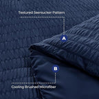 HYMOKEGE Navy Blue King Size Comforter Set Seersucker 7 Pieces, All Season Luxury Bed in a Bag for Bedroom, Bedding Set with Comforters, Sheets, Pillowcases & Shams