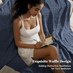 PHF 100% Cotton Waffle Weave Blanket Twin Size for Bed, Soft Lightweight & Breathable, All-Season Comfort, Luxury Aesthetic Woven Bedding for Home Decor, 66"x90", Indigo