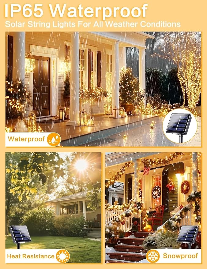Solar Christmas String Lights Outside, 3 Pack Total 120FT 300 LED Solar Garden Twinkle Lights Outdoor, Waterproof with 8 Modes Solar Fairy Lights for Patio Party Wedding Christmas Decor (Warm White)