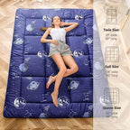 MAXYOYO Navy Space Adventure Futon Mattress, Padded Japanese Floor Mattress Quilted Bed Mattress Topper, Extra Thick Folding Sleeping Pad Breathable Floor Lounger Guest Bed for Camping Couch, Queen