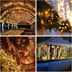 Vicloon Fairy Curtain Lights,300 LED Warm White Curtain Lights,8 Modes 9.8×9.8Ft Waterproof Window Curtain String Light USB&Battery Powered with Remote Control,String Lights Curtain for Indoor,Outdoor