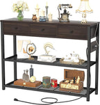 Ecoprsio 47'' Entryway Table with Outlets and USB Ports, Console Table with 3 Drawers, Sofa Table Narrow Long with Storage Shelves for Living Room, Couch, Hallway, Foyer, Black Walnut Finish