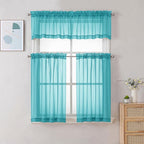 Chyhomenyc Turquoise Sheer Curtains 30 inch Length 2 Panels, Light Filtering Voile Rod Pocket Short Window Curtians for Bathroom Living Room Farmhouse Small Windows, 42Wx30L inches