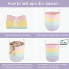 Rope Laundry Basket Hamper for Kids Girl Woven Storage Basket for Living Room Bedroom Boho Tall Baskets for Blanket Toys Pillow Towels Baby Nursery Hamper Bin rainbow