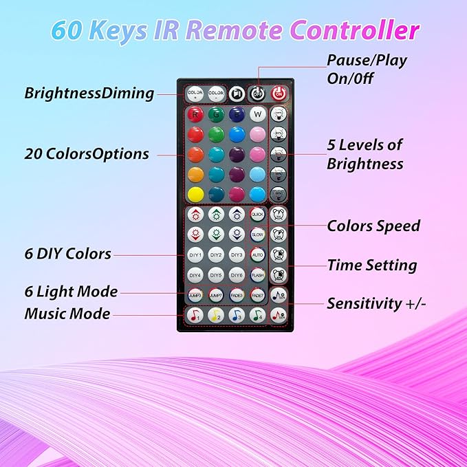 Led Lights for Bedroom 150ft (2 Rolls * 75ft) Music Sync Color Changing Led Strip Lights with 60 Key Remote and App Control RGB Led Light Strip for Home Party Room Decoration