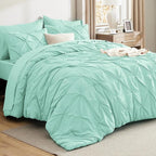 Bedsure King Size Comforter Set Mint Green - Bed in a Bag Bedding Set 7 Pieces, GentleSoft™ Pintuck Bed Set Gift for Family, Pinch Pleat Mint Green Comforter with Sheets, Pillowcases & Shams