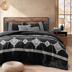 MaiRêve Embroidery California King Size Comforter Set Charcoal Black, Boho Farmhouse Western Bedding Set 7 Pieces, All Season Bed in A Bag Comforter Set with Sheets, Pillowcases & Shams