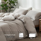 MooMee Bedding Duvet Cover Set 100% Washed Cotton Linen Like Textured Breathable Durable Soft Comfy (Heathered Cream Grey, King 104"x90")