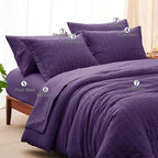 CozyLux Full Size Comforter Sets with Sheets 7 Pieces, Purple Seersucker Bed in a Bag Textured Luxury Soft Bedding Set with Down Alternative Comforter, Sheets, Pillowcases & Shams for All Seasons
