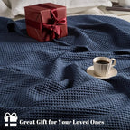 PHF 100% Cotton Waffle Weave Blanket Twin Size for Bed,Snag Proof Lightweight Breathable Moisture-Wicking Throw for Couch,Great for Layering in Cold Weather,Machine Washable,Home Decor Gift-Dark Navy