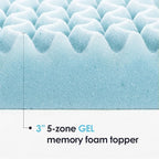 Mellow 3 Inch 5-Zone Memory Foam Mattress Topper, Cooling Gel Infusion, Dorm Essentials, King Blue