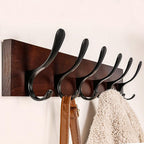 SKOLOO Coat Rack Wall Mount - Wooden Brown Wall Coat Hook, Pack of 2, Wall Coat Hanger Rack with 6 Hooks for Hanging Coats, Hats, Clothing, Scarfs, Brown & Black