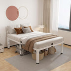 ROIL 14 Inch White Twin Size Bed Frame with Rounded Corner and Headboard Hole Mattress Retainers 3500LBS Heavy Duty Steel Slats No Box Spring Needed Platform Noise-Free Easy Assembly
