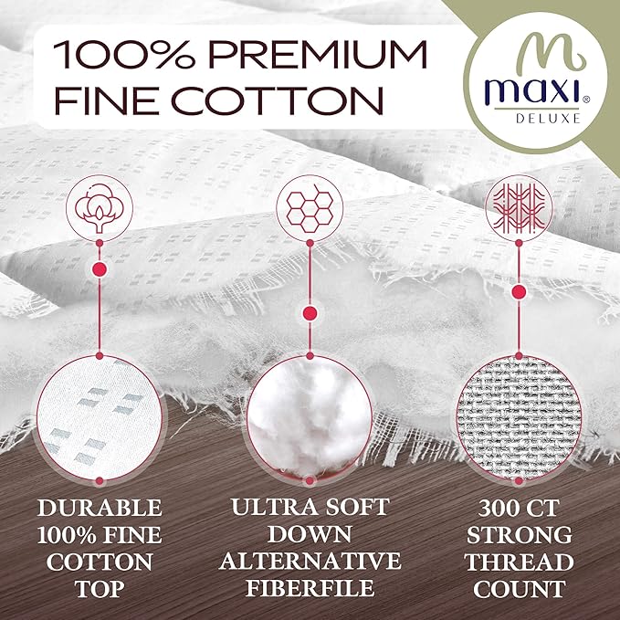 MAXI Twin Size Mattress Pad - Luxurious Cotton Sateen Mattress Protector - Soft, Comfortable, and Breatheable Mattress Cover - Mattress Pad Protects Mattress from Dust, Dirt, Spills, and Stains.