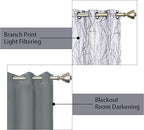 BONZER Mix and Match Curtains - 2 Pieces Branch Print Sheer Curtains and 2 Pieces Blackout Curtains for Bedroom Living Room Grommet Window Drapes, 37x95 Inch/Panel, Light Grey, Set of 4 Panels