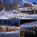 Brightown Christmas Icicle Lights Outdoor, 66 Feet 138 Drops with 736 LED, 8 Modes Waterproof Connectable Twinkle Fairy String Light for Christmas Thanksgiving Hanging Icicles (Pure White)
