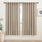 RYB HOME Semi Sheer Linen Blend Curtains - Back Tab 70 inches Widith Light Filtering Half Privacy Home Decor for Long Windows Living Room Bedroom Nursery, W 70 x L 84 inch, 2 Pcs, Khaki