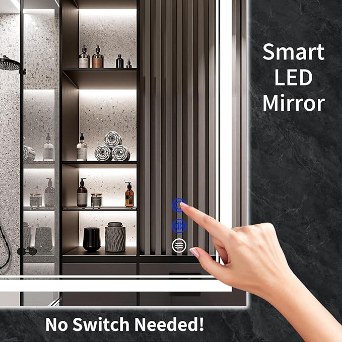 55"x36" LED Bathroom Mirror with Anti-Fog, Stepless Dimmable Lights, 3 Color Modes, Shatter-Proof Tempered Glass, Memory Function & Waterproof Design