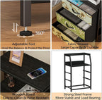 Furnulem Retro Dresser for Bedroom, Small Dresser for Closet, Vintage Nightstand with 4 Drawers, Fabric Storage Organizer Bedside Table Side Furniture, Metal Frame, Wood Top