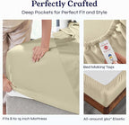 California Design Den Split King Sheets Sets for Adjustable Bed - Soft 400 Thread Count Sateen Natural 100% Cotton Sheets, Deep Pockets, Breathable, Cooling & Durable Bedding Set - Beige (Golden Tone)