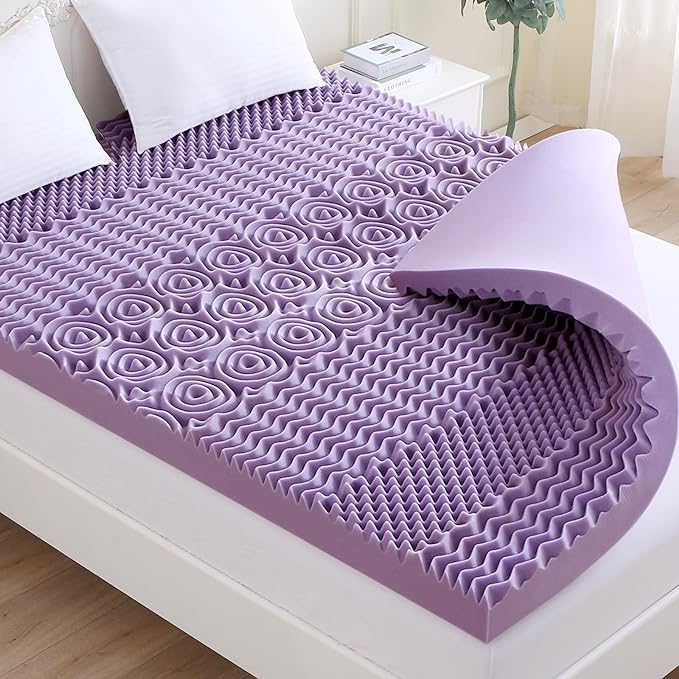 MUXHOMO 3 Inch 7-Zone Twin XL Mattress Topper, Egg Crate Foam Mattress Topper Twin XL Size for Back Pain, Lavender Cooling Gel Infused Bed Pad, CertiPUR-US and Oeko-TEX Certification (79"×38")
