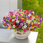 SHareconn 48 Bundles Artificial Flowers for Outdoors, Faux Plants Fake Silk Colorful Daisy Eucalyptus Lavender, UV Resistant for Outside Home Porch Patio Spring Decor, RedRosyPurpleYellowPinkWhite
