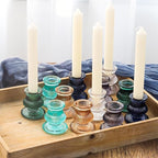 WDHODEC Christmas Taper Candle Holders 12PCS Glass Candlestick Holders for Table Centerpiece Colorful Candle Sticks for Wedding, Party and Winter Decoration(Blue&Green)