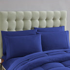 Sweet Home Collection 7 Piece Comforter Set Bag Solid Color All Season Soft Down Alternative Blanket & Luxurious Microfiber Bed Sheets, Royal Blue, Queen