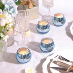 LAMORGIFT 36 Pcs Blue Votive Candle Holders - Mercury Glass Tealight Holders for Dusty Blue Wedding Decor, Centerpiece Table Decorations