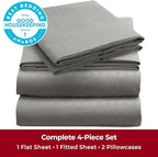 Mellanni King Sheets Set - 4 PC Iconic Collection Bedding - Hotel Luxury, Extra Soft, Cooling Bed Sheets - Wrinkle, Fade, Stain Resistant (King, Striped Gray/Silver)