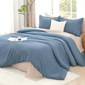 Litanika King Comforter Set Grayish Blue, 3 Pieces Lightweight Solid Bedding Comforter Set, All Season Fluffy Bed Set (104x90In Comforter & 2 Pillowcases)