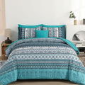 Cottolester Boho Full Size Comforter Set 8 Pieces, Teal Comforter Bohemian Striped Bed in A Bag, Soft Microfiber Bedding Set for All Seasons
