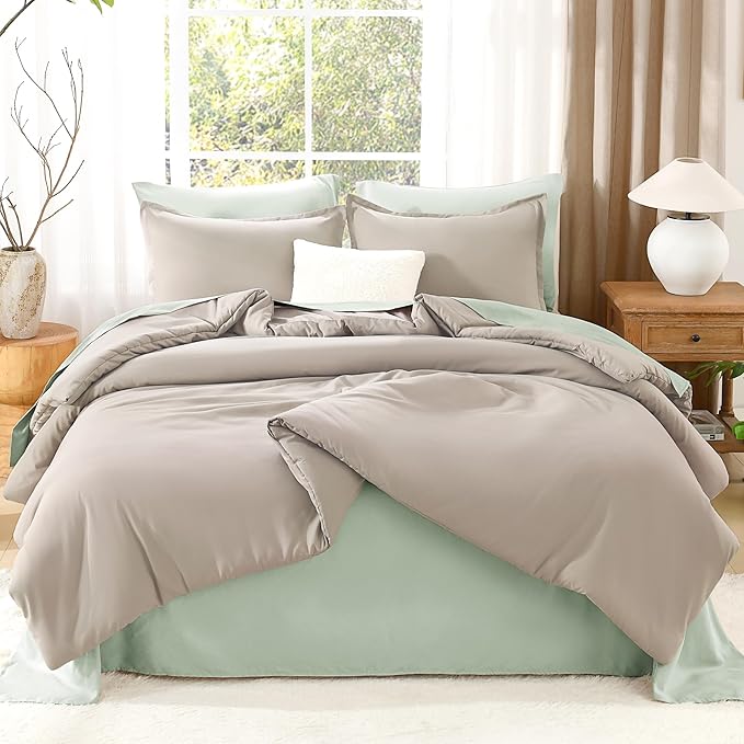 Litanika Oatmeal Twin/Twin XL Comforter Set, 2 Pieces Lightweight Solid Bedding Comforter Set, All Season Fluffy Bed Set (66x90In Comforter & 1 Pillowcase)