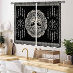 Viking Curtains, Nordic Tree of Life Celtic Rune Scandinavian Gothic Norse Mythology Aesthetic Retro Drapery for Bedroom Living Room Bathroom Window 2 Panel Set, 55x39 Inch