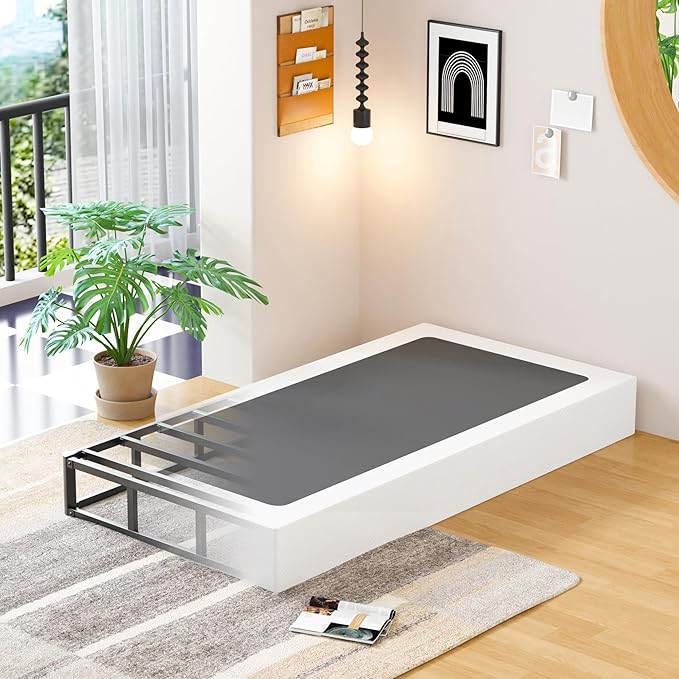EMODA 8 Inch Twin Box Spring Heavy Duty Metal Mattress Foundation Bed Base with Fabric Cover, Easy Assembly