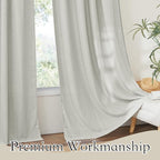 RYB HOME Linen Sheer Curtains 95 inches Long, Textured Privacy Semi Sheer Curtains 2 Hanging Options for Bedroom Office Living Room Patio Door Window Decor, Grey, W 52 x L 95, 2 Pcs