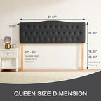 Tufted Upholstered Headboard Queen Size, Sturdy and Durable Solid Wood Bed headboard, Fabric Headboard Adjustable Height from 37” to 51”, Modern Button Diamond Design Head Board, Black