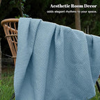 PHF 100% Cotton Waffle Weave Blanket Queen Size for Bed,Snag Proof Lightweight Breathable Moisture-Wicking Throw for Couch,Great for Layering in Cold Weather, Home Decor Gift-Dusty Blue