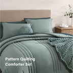 Monbix Oversized Queen Comforter Set - 7 Pieces Sage Green Bed in a Bag Queen Bedding Sets with Comforters, All Seasons Down Alternative Comforter Bed Set with Sheets,Pillowcases & Shams