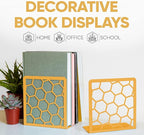 GEOMOD Geometric Honeycomb Gold Metal Bookends Decorative - Tall Sturdy Book Ends for Shelves - Modern Heavy Duty Bookend Stopper - Office or Home Book Shelf Book Holder - 6x3.25x6.25 Inches - 2 Pair